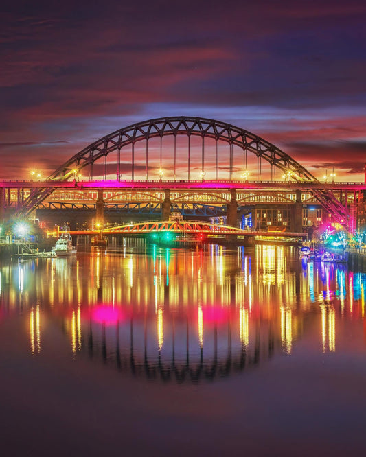 Vibrant sunset on Newcastle Quayside.
