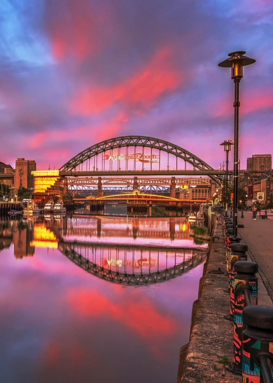Pastel pink sunrise colours on Newcastle Quayside.