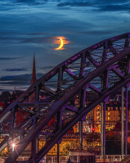 Crescent Moon over Tyne Bridge.