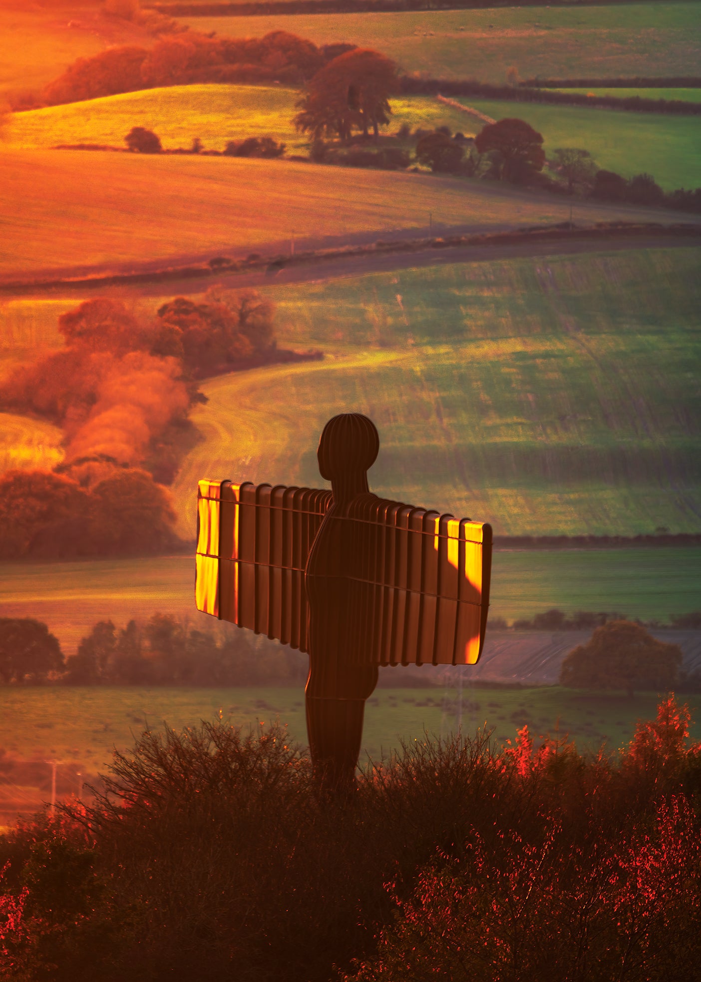 Glowing sunset lighting up the Angel wingtips