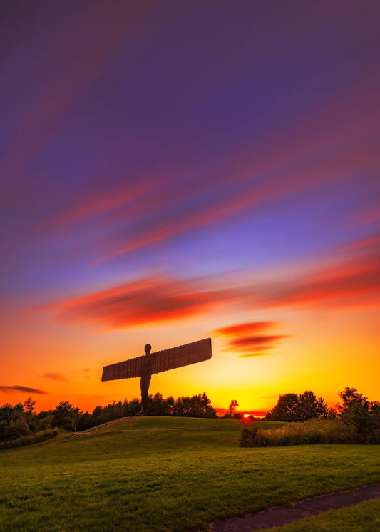 Colourful streaky sunset at the Angel of the North.