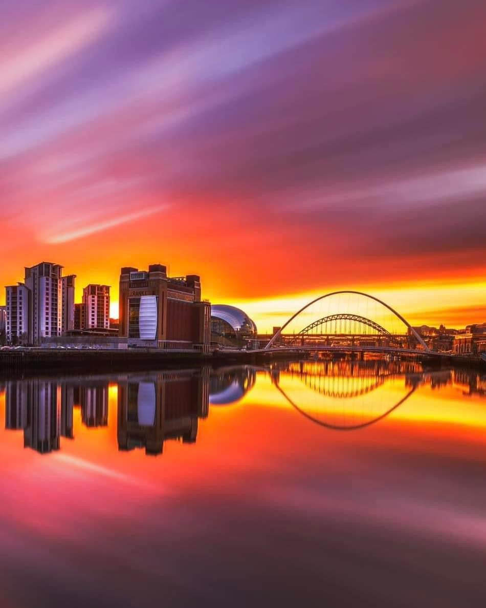 A long exposure of a stunning sunset on Newcastle quayside.