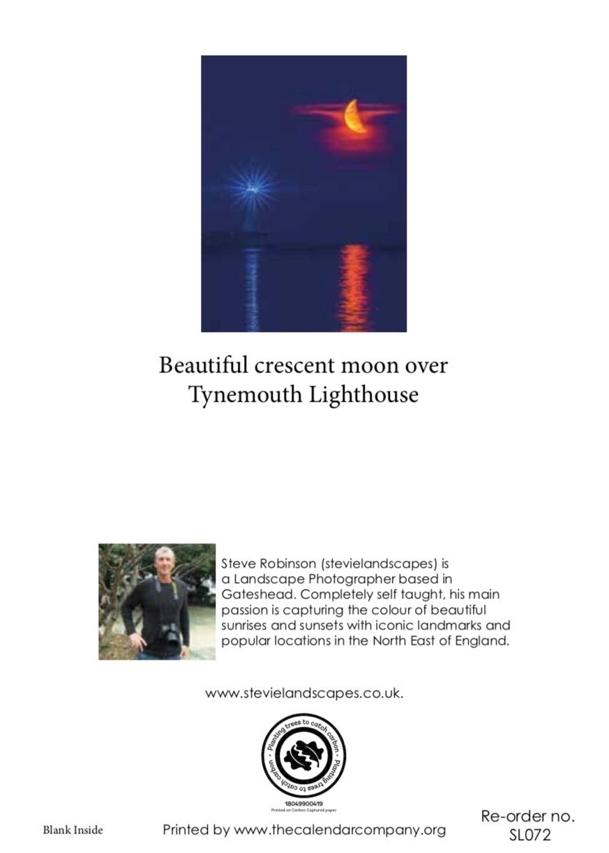 Beautiful Crescent moon over Tynemouth Lighthouse.