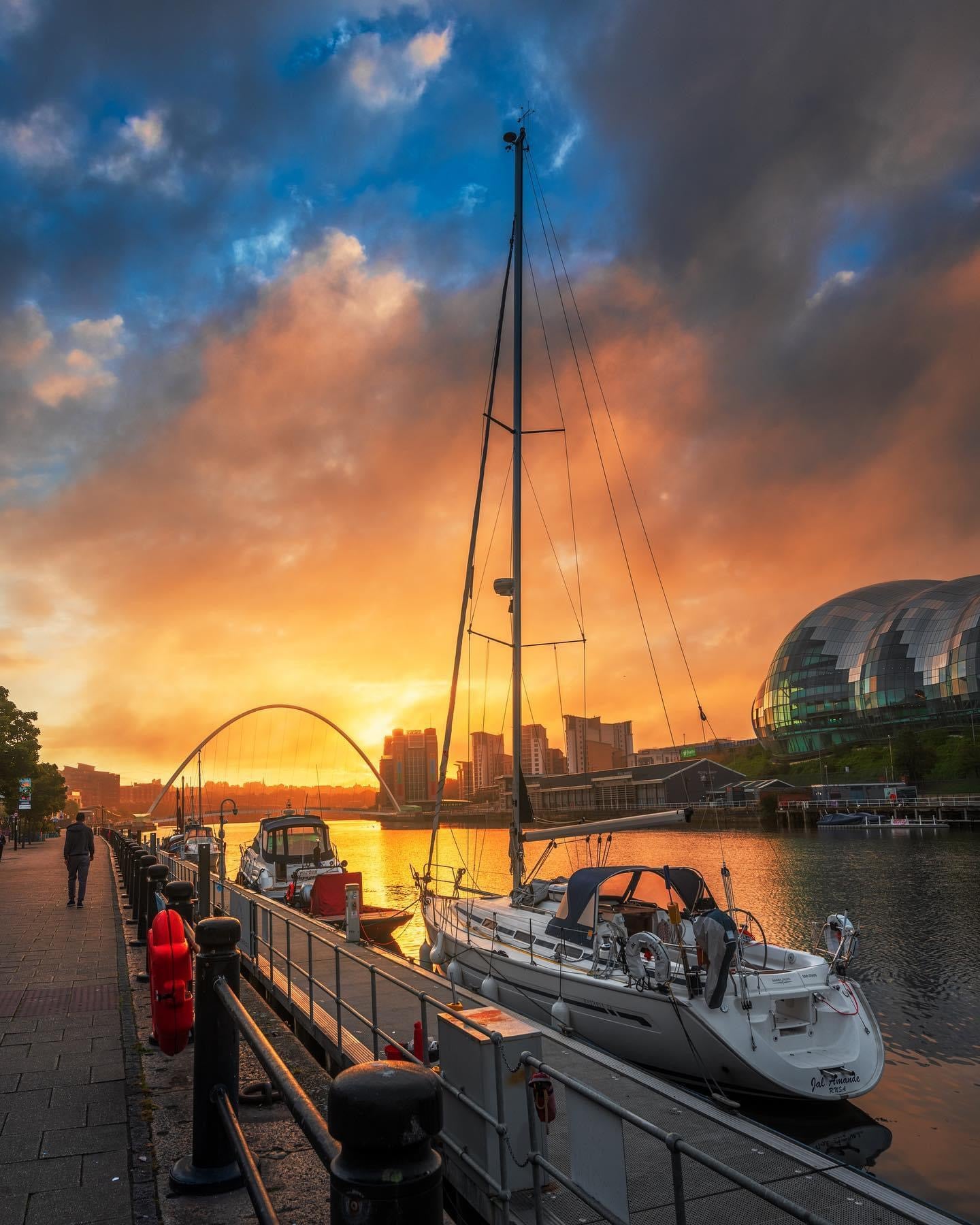 A vibrant sunrise on Newcastle Quayside.