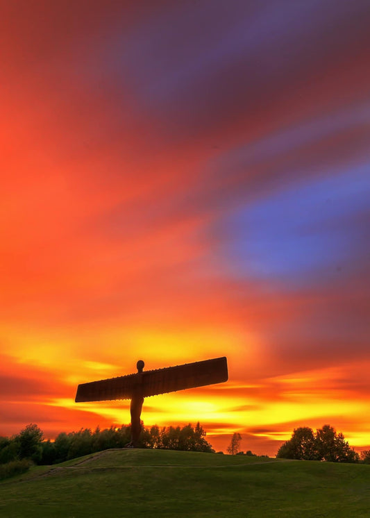 Beautiful glowing sunset at the Angel of the North.