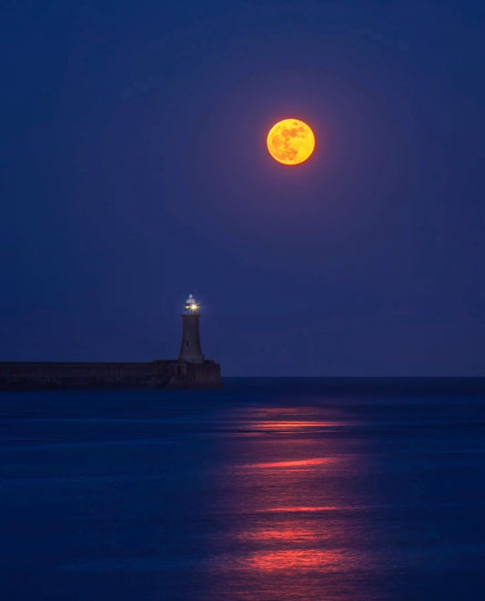 Beautiful full moon on a calm evening in Tynemouth.