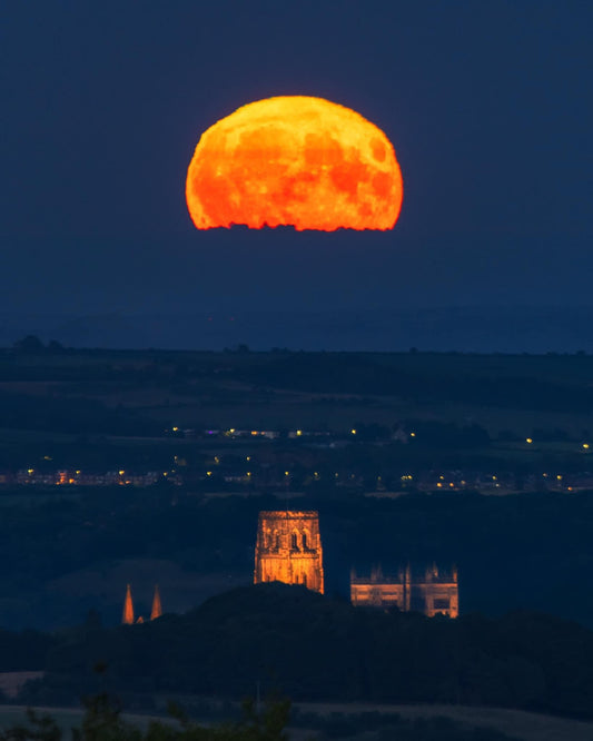 Full moon rising over Durham Cathedral.