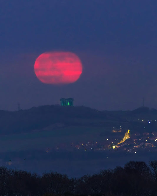 Big moon over Penshaw Monument.