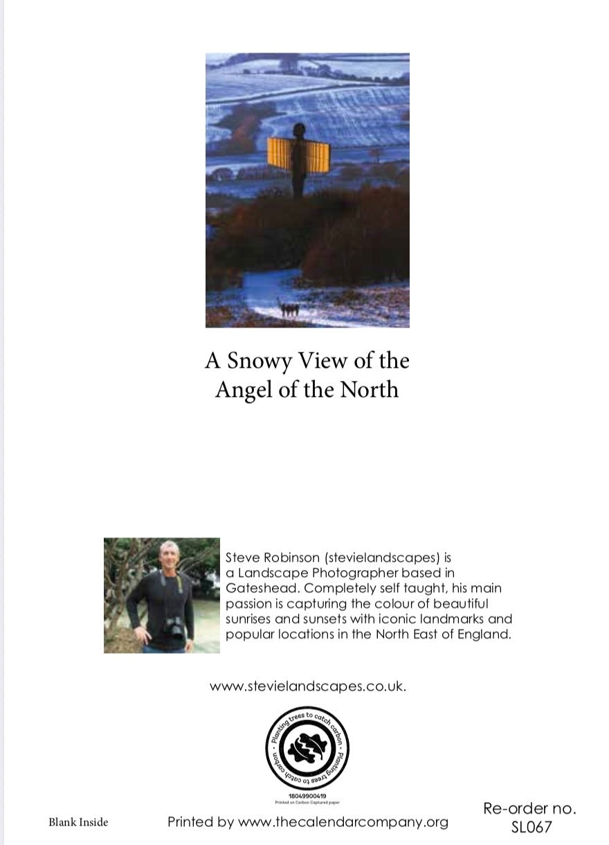 A snowy view of the Angel of the North.