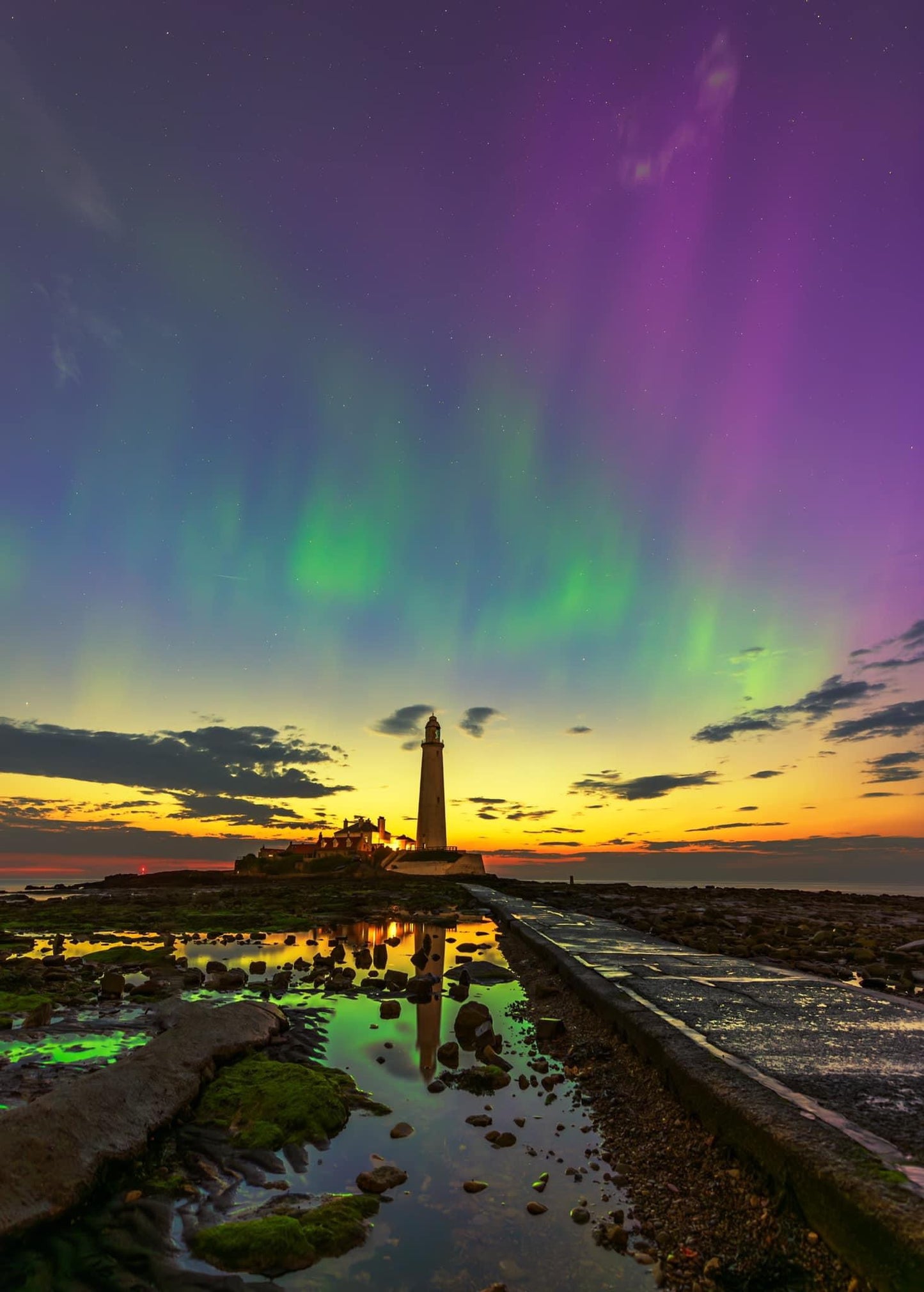 Twilight aurora at St. Mary’s Lighthouse.