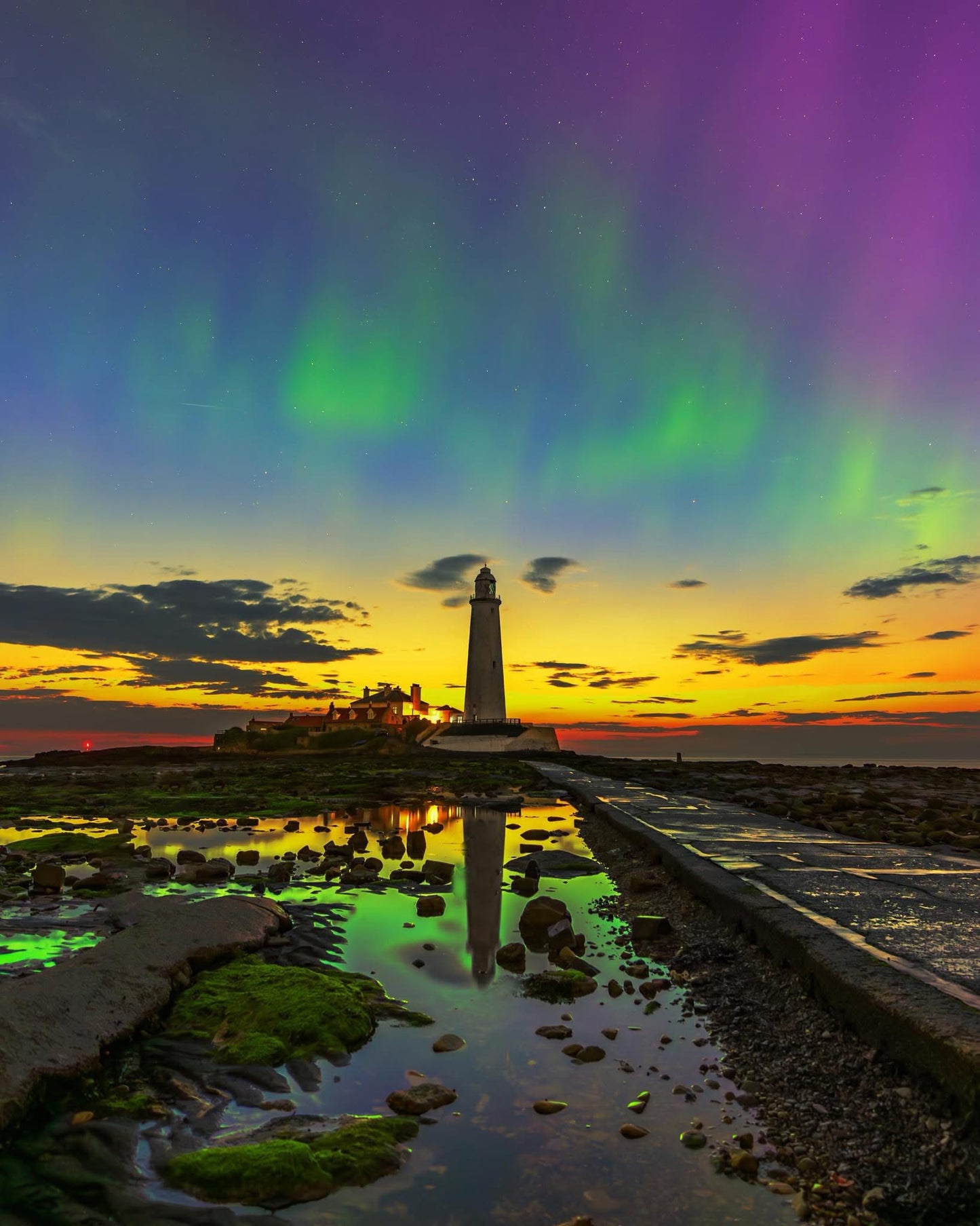 Twilight aurora at St. Mary’s Lighthouse.