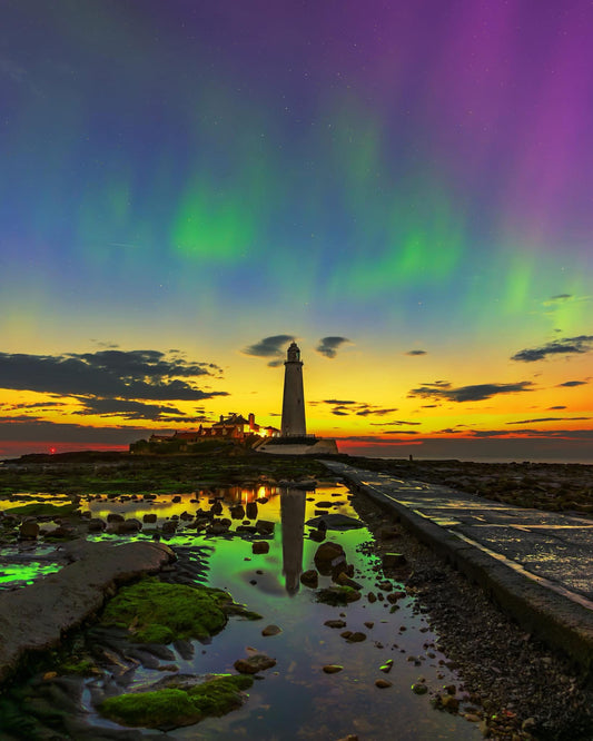 Twilight aurora at St. Mary’s Lighthouse.