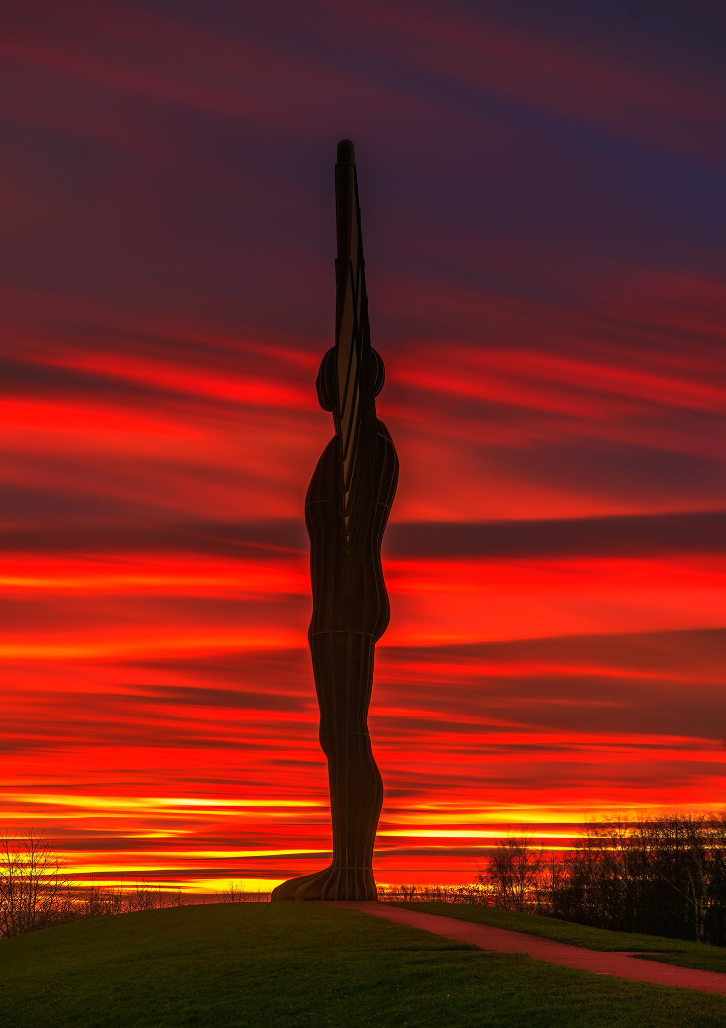 An epic glowing sunset at the Angel of the North