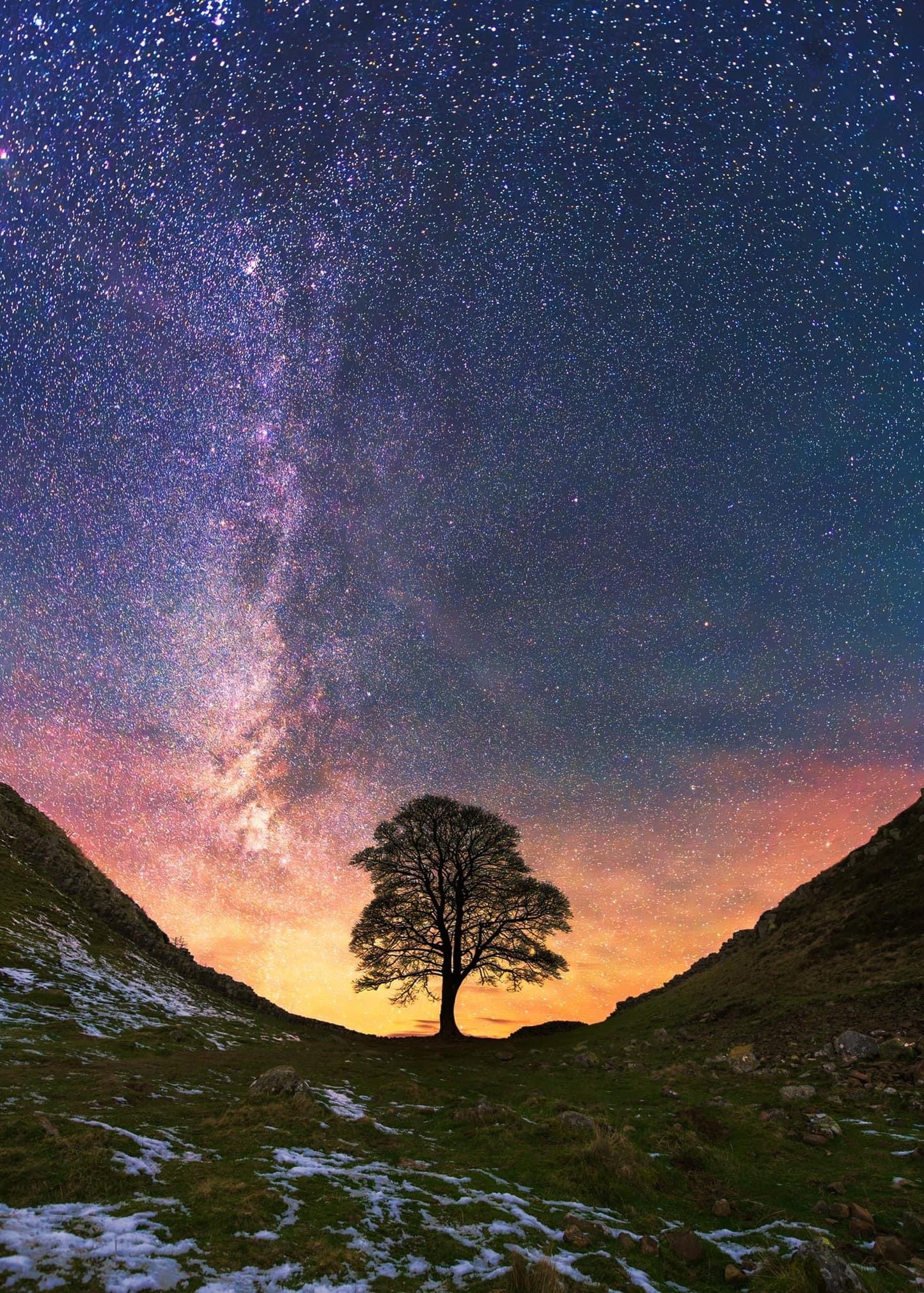 The Milky Way and Sycamore Gap.