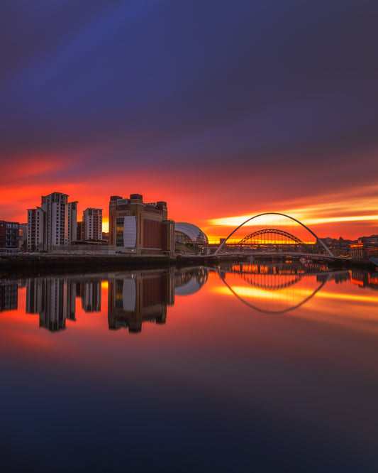 Sunset glow over Newcastle Quayside.