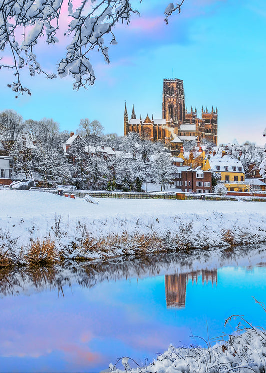 Beautiful Snowy Durham Riverside Scene.