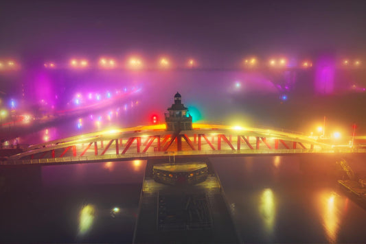 Newcastle Swing Bridge in the mist.