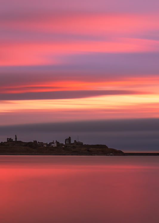 Pink skies over Tynemouth Priory.