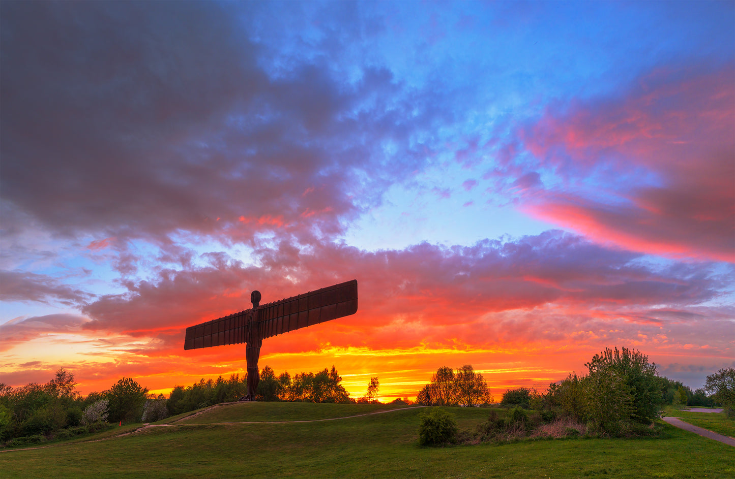 Panoramic sunset at the Angel of the North.