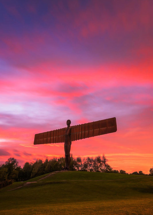 Colourful dusk scene at the Angel of the North.