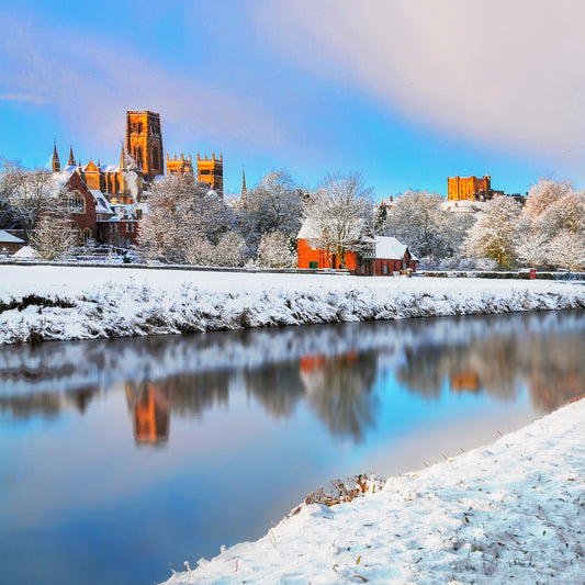 Durham on a sunny snowy day.
