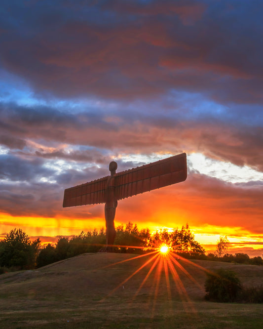 Beautiful glowing sunset at the Angel of the North.