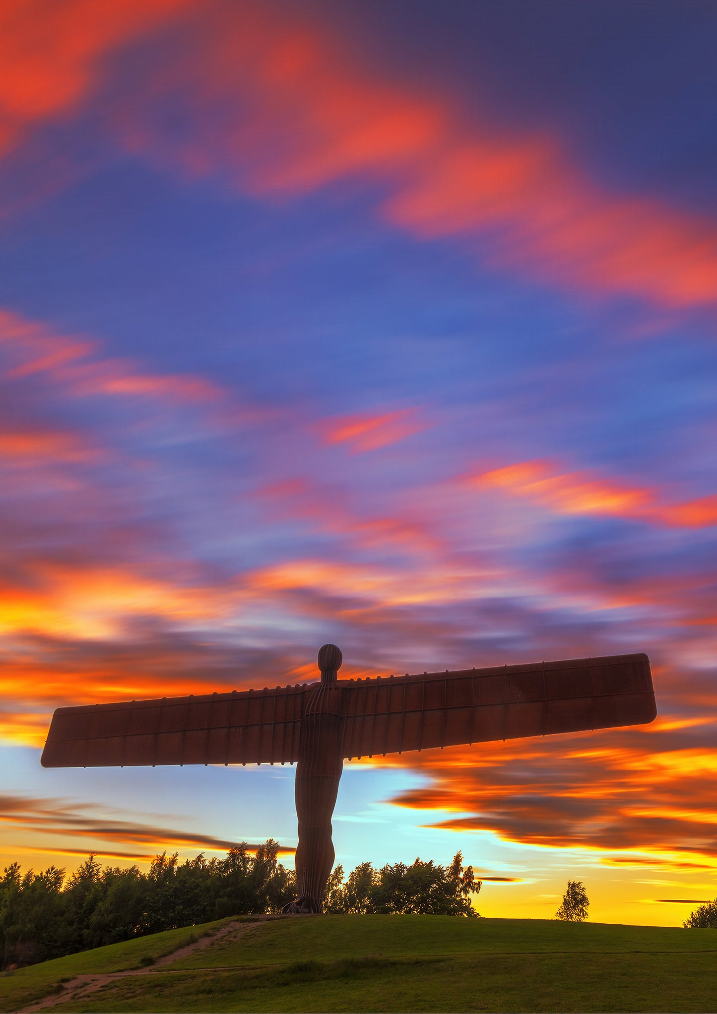 A colourful long exposure sunset at the Angel of the North.