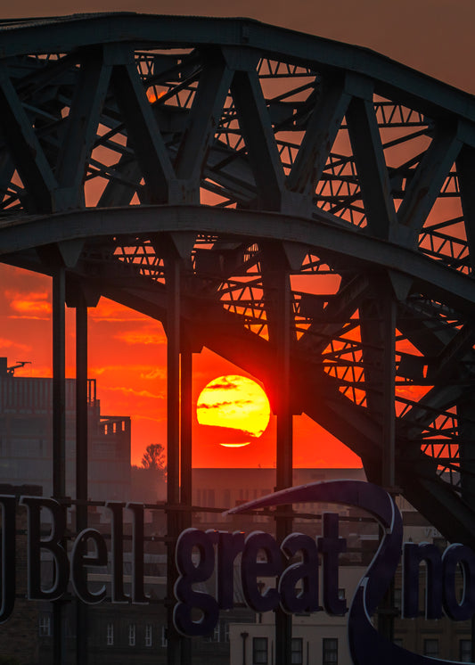 Catching the setting sun inside the Tyne Bridge.