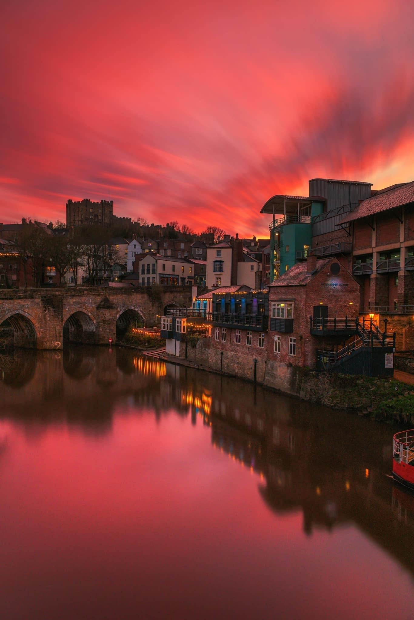 Peachy sunset skies over Durham