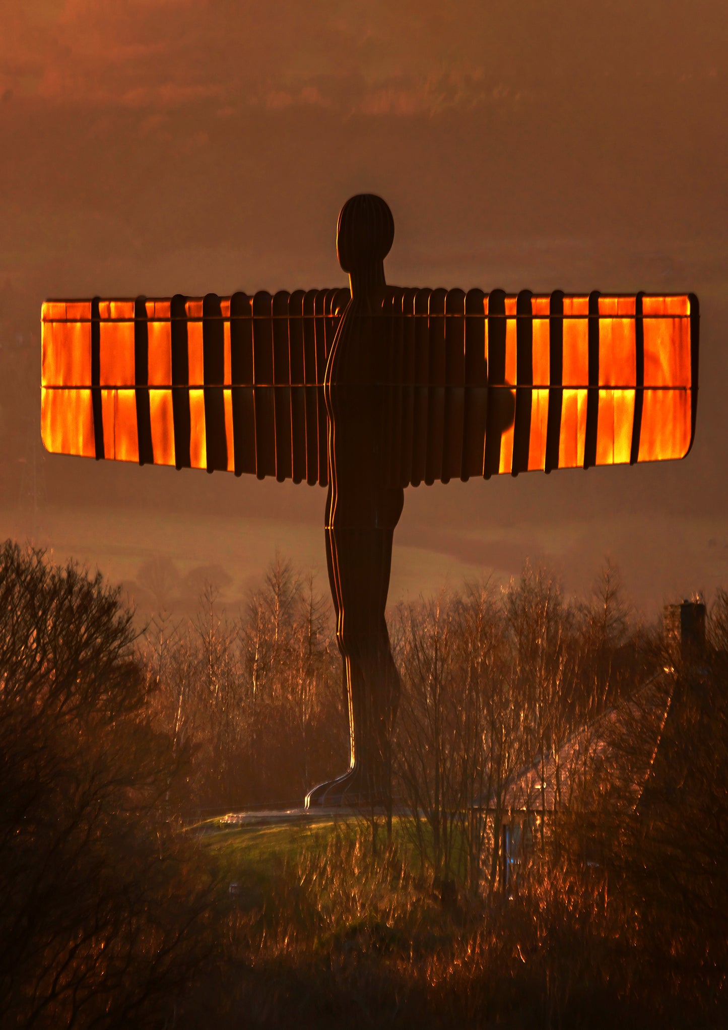 An imposing looking Angel of the north at Sunset