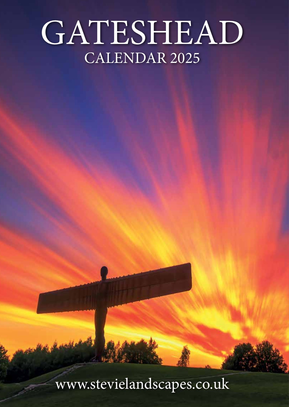 Limited edition Stevielandscapes Gateshead Calendar 2025 with free A4 print of the Angel of the North sunset featured on the front cover.