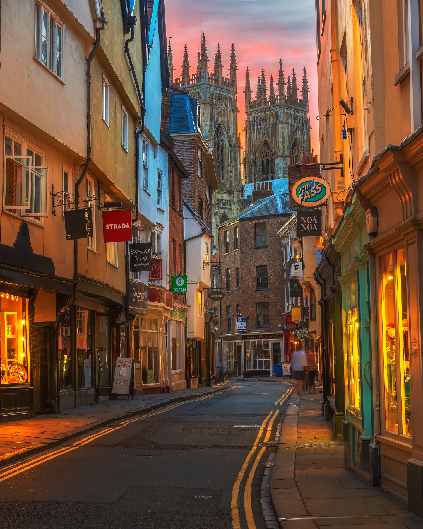 Peters Gate in York after sunset.