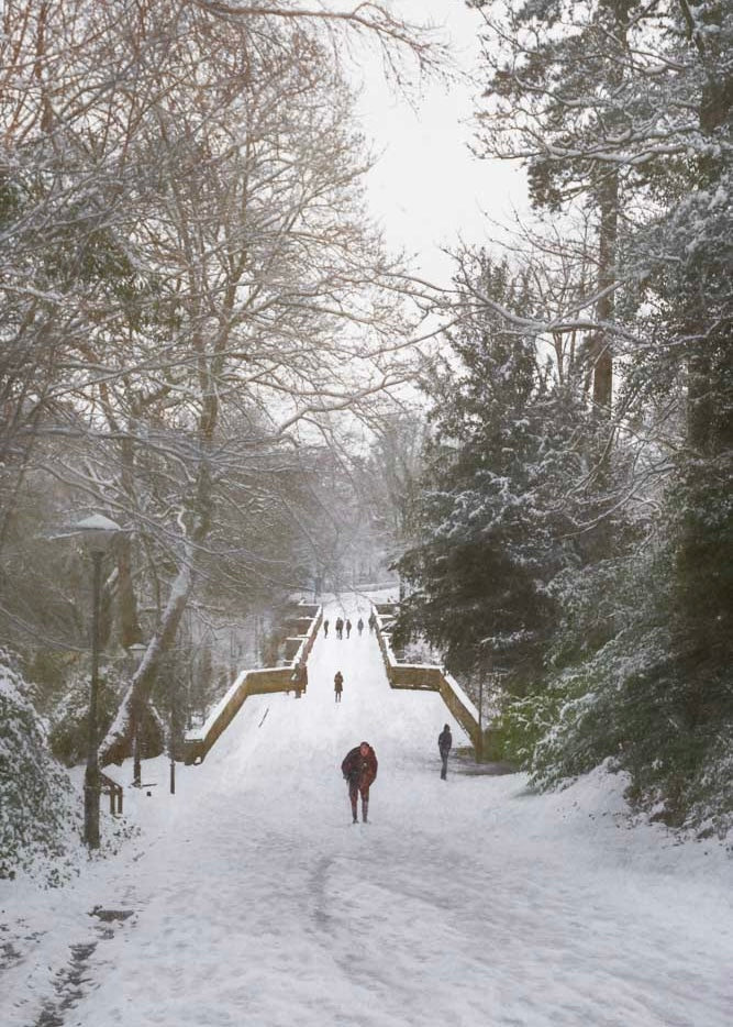 A winter scene on Prebends Bridge in Durham.