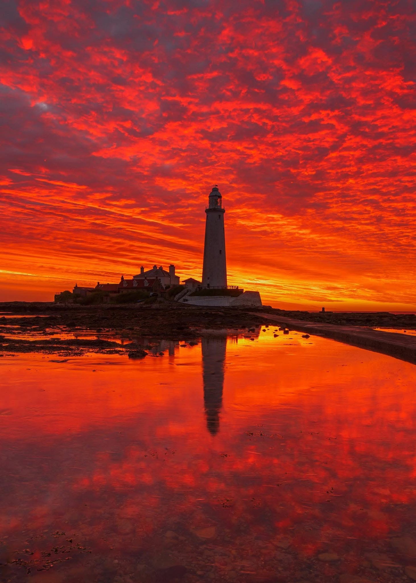 Amazing fire sky at St. Mary’s Lighthouse.