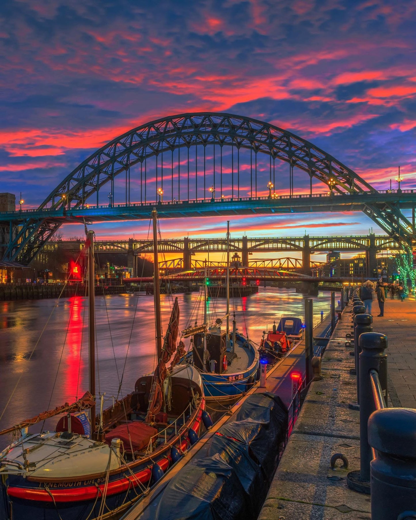 Boats, bridges and a beautiful sky.