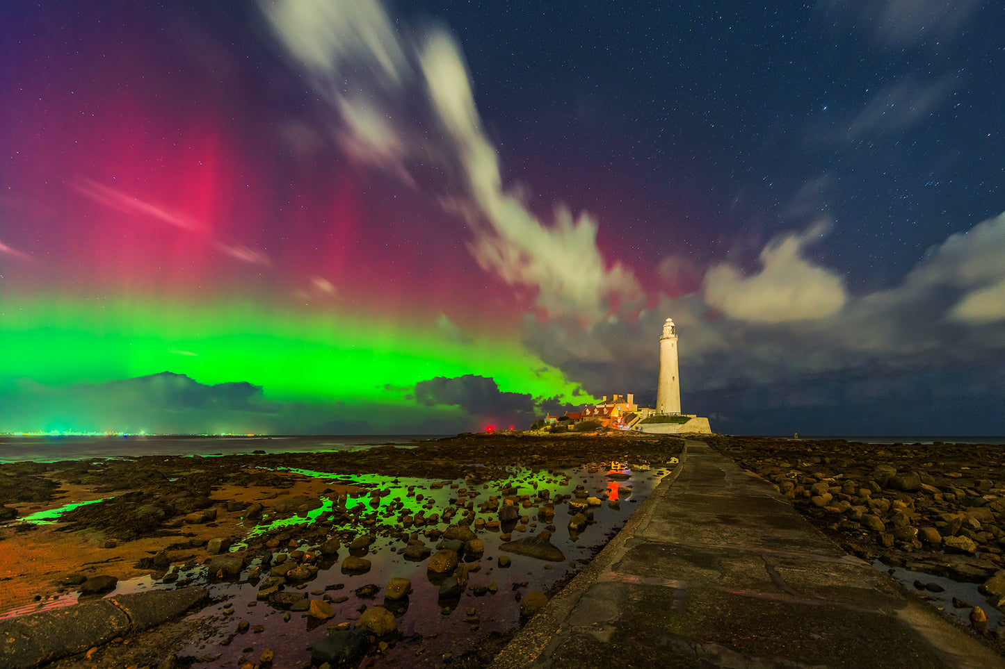 Beautiful Aurora over St. Mary's Lighthouse.