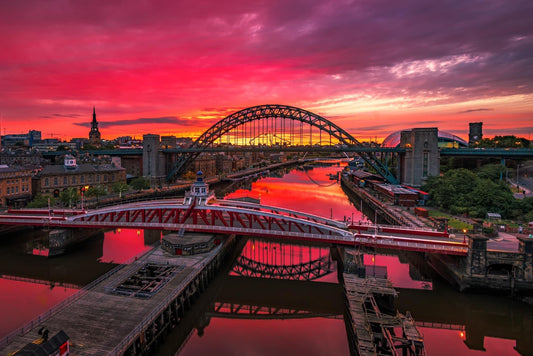 Beautiful pink pre sunrise sky looking towards Tyne Bridge.