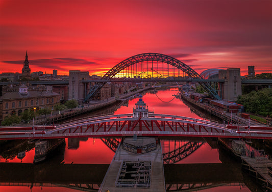 Stunning red sky over Newcastle.