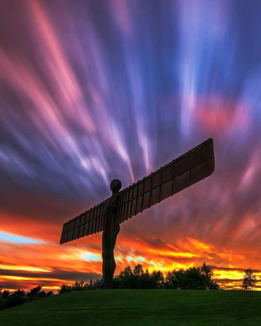 Long exposure of a very dramatic sunset at the Angel of the North.