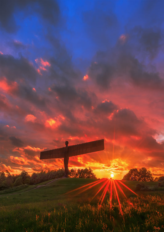 Fire sky at the Angel of the North