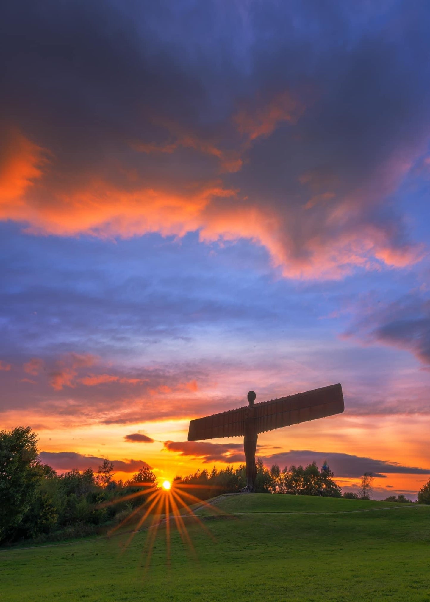 Colourful skies at the Angel of the North during sunset.