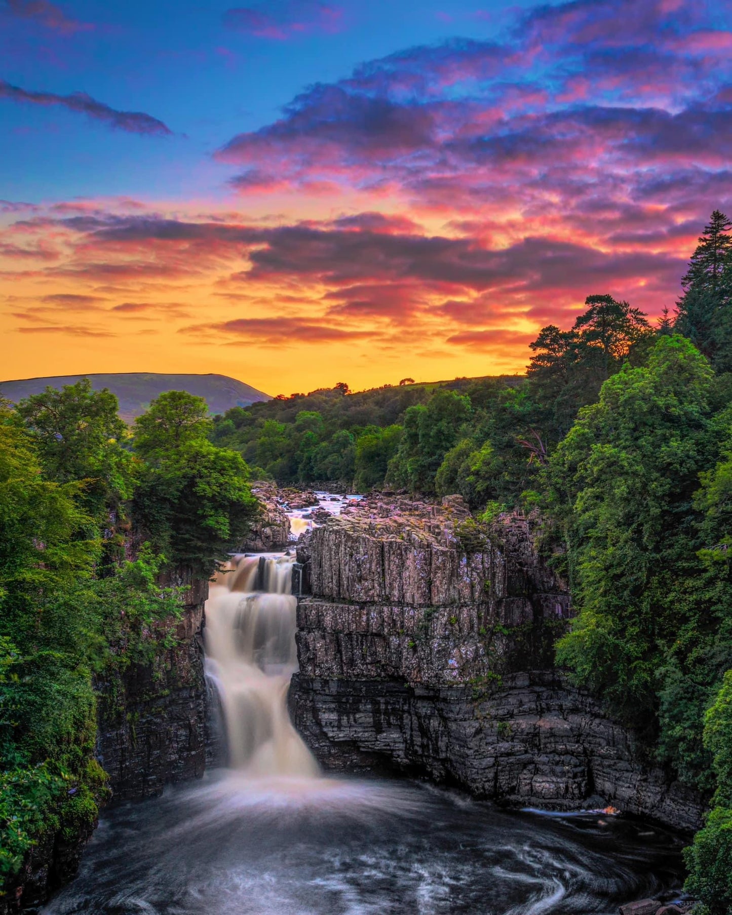 Summer sunset at High Force waterfall