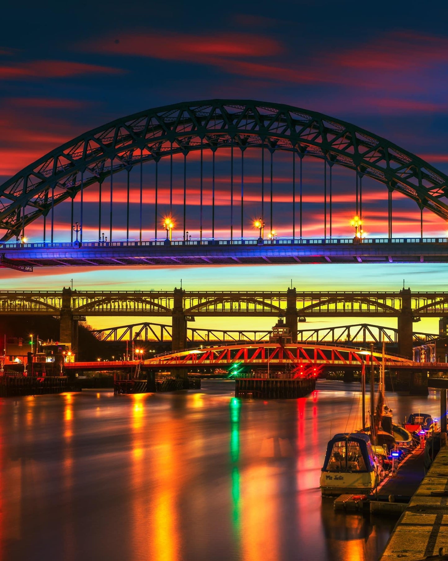 Newcastle bridges and twilight colours.