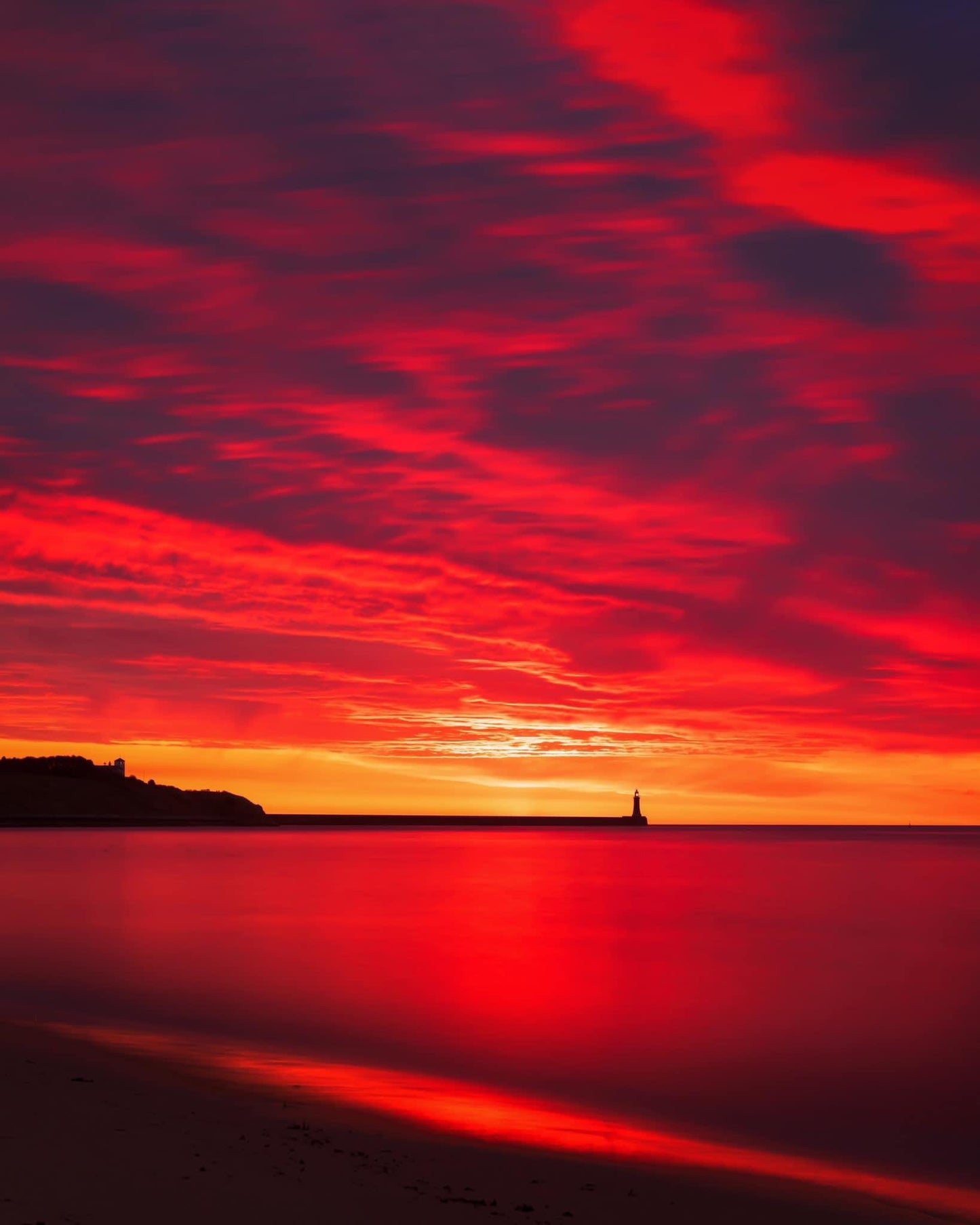 Fabulous red skies over Tynemouth.