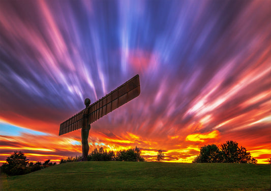 Colourful long exposure of the Angel of the North.