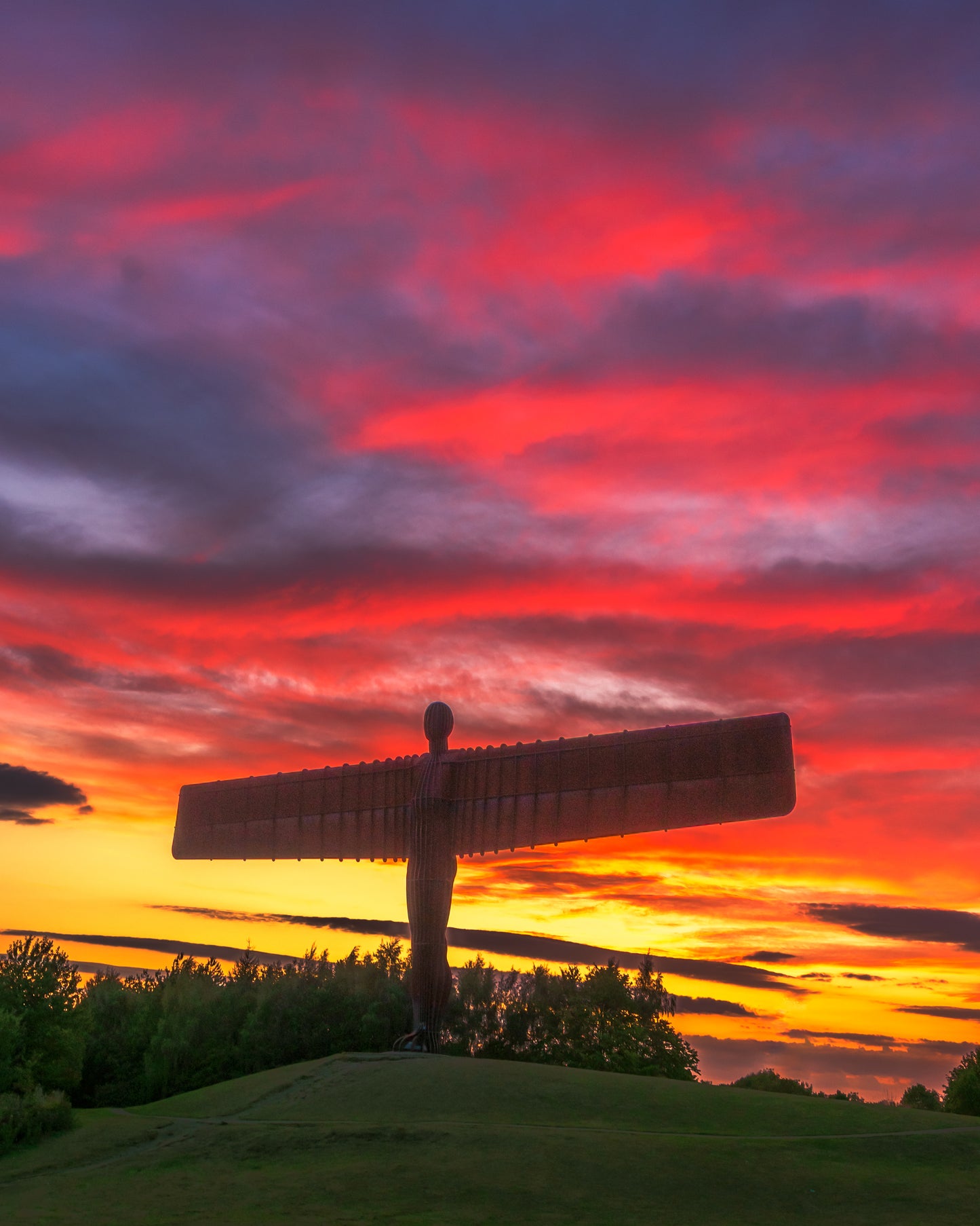 A beautiful red sunset sky at the Angel of the North.