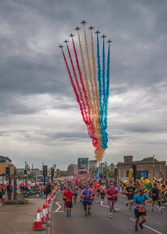 Red Arrows flying over the Great North Runners