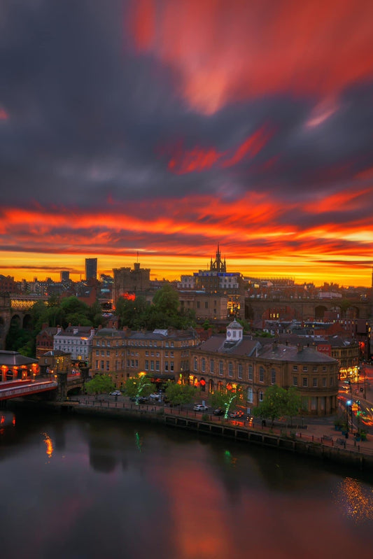 Beautiful red sky over Newcastle -Upon- Tyne.