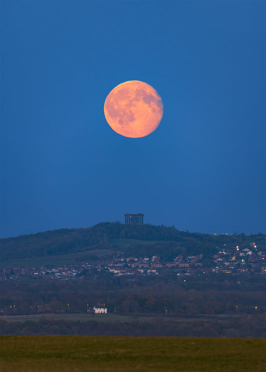 Big moon over Penshaw Monument.