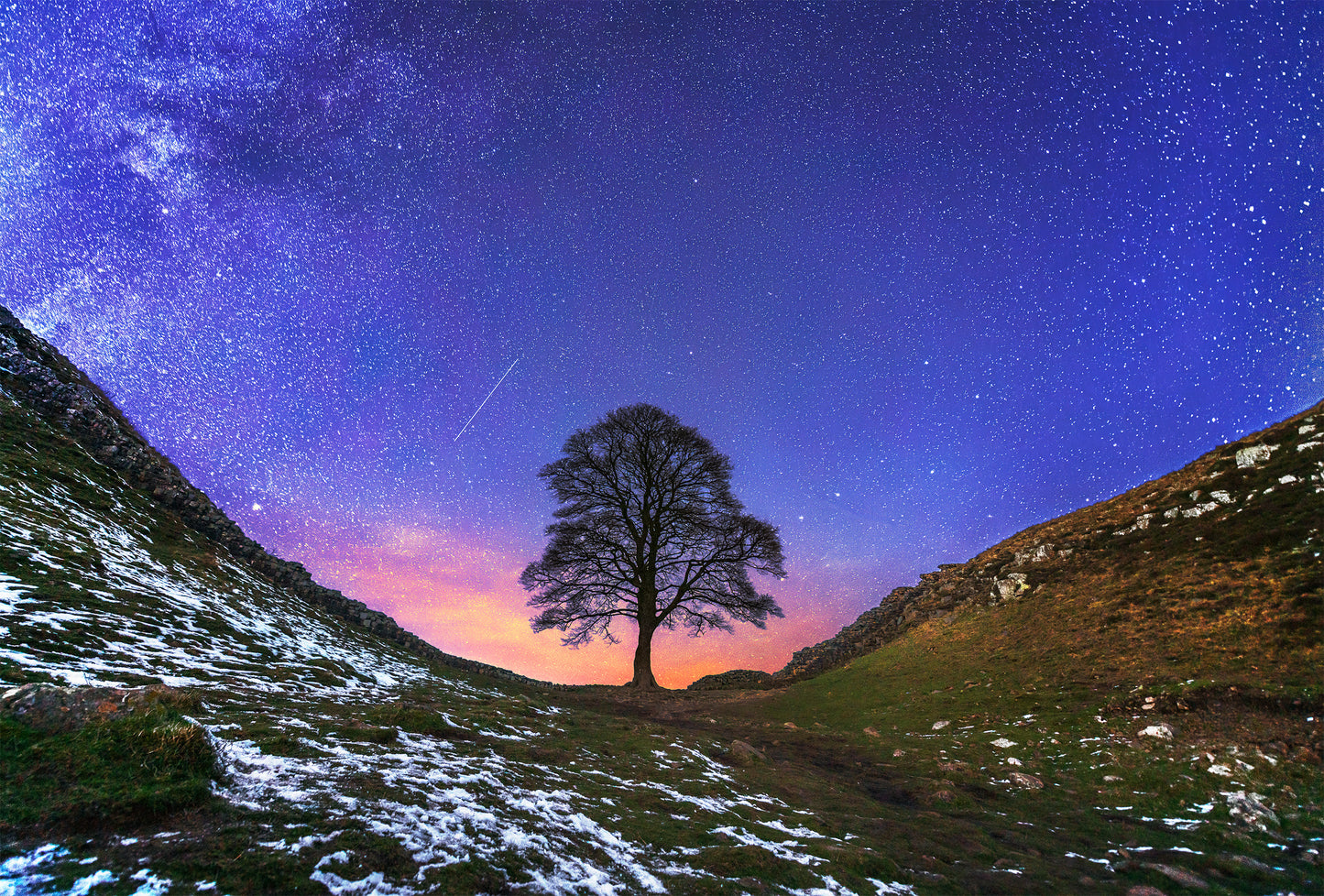 Sycamore Gap on a starry night. 